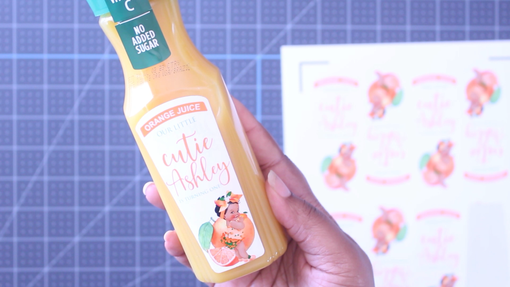 Custom orange juice bottle labels made with Cricut Design Space – personalized party favors